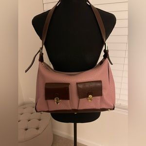 Valentina Pink Pebble Leather And Brown Leather Handbag